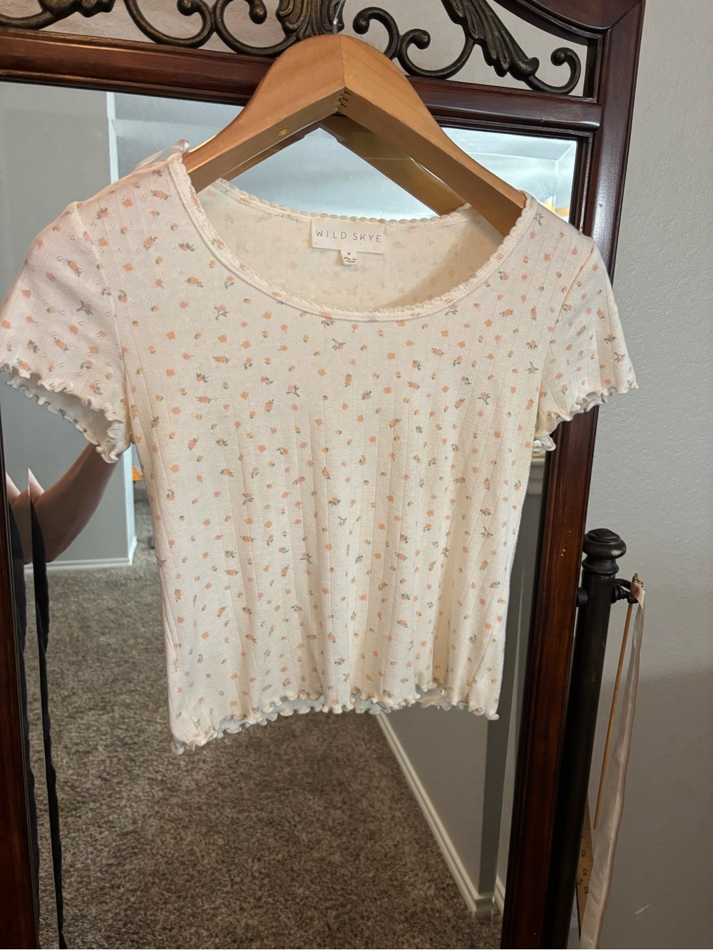 Wild Fable Floral Crop Top in Cream with Pink Accents